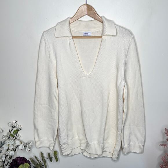 LESET May Polo V Neck Sweater Off White Cream {K30} - Picture 7 of 11